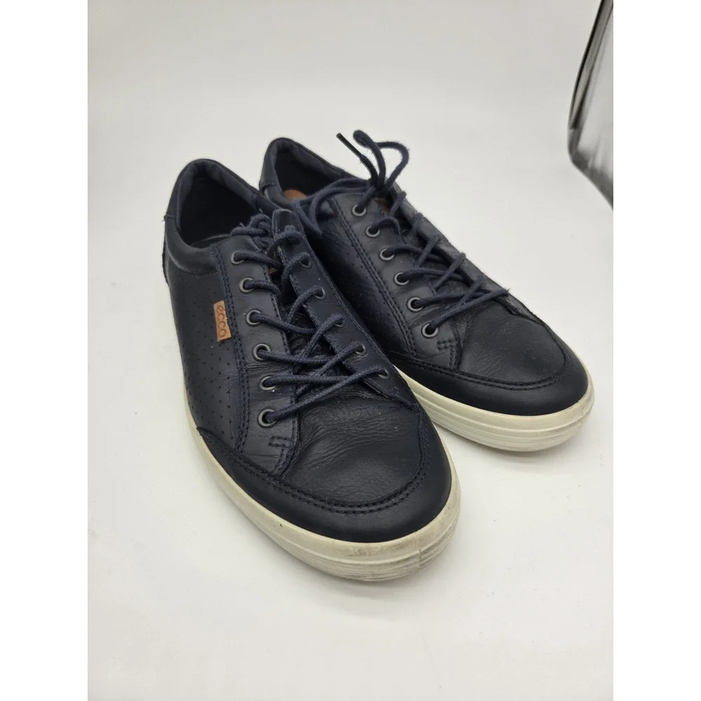 Mens Ecco Shoes Soft 7 Navy Soft Leather Shoes Trainers Size 45 (US 11) Preowned